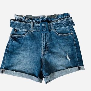 KanCan Paper-bag belted high rise distressed jean shorts Size 27